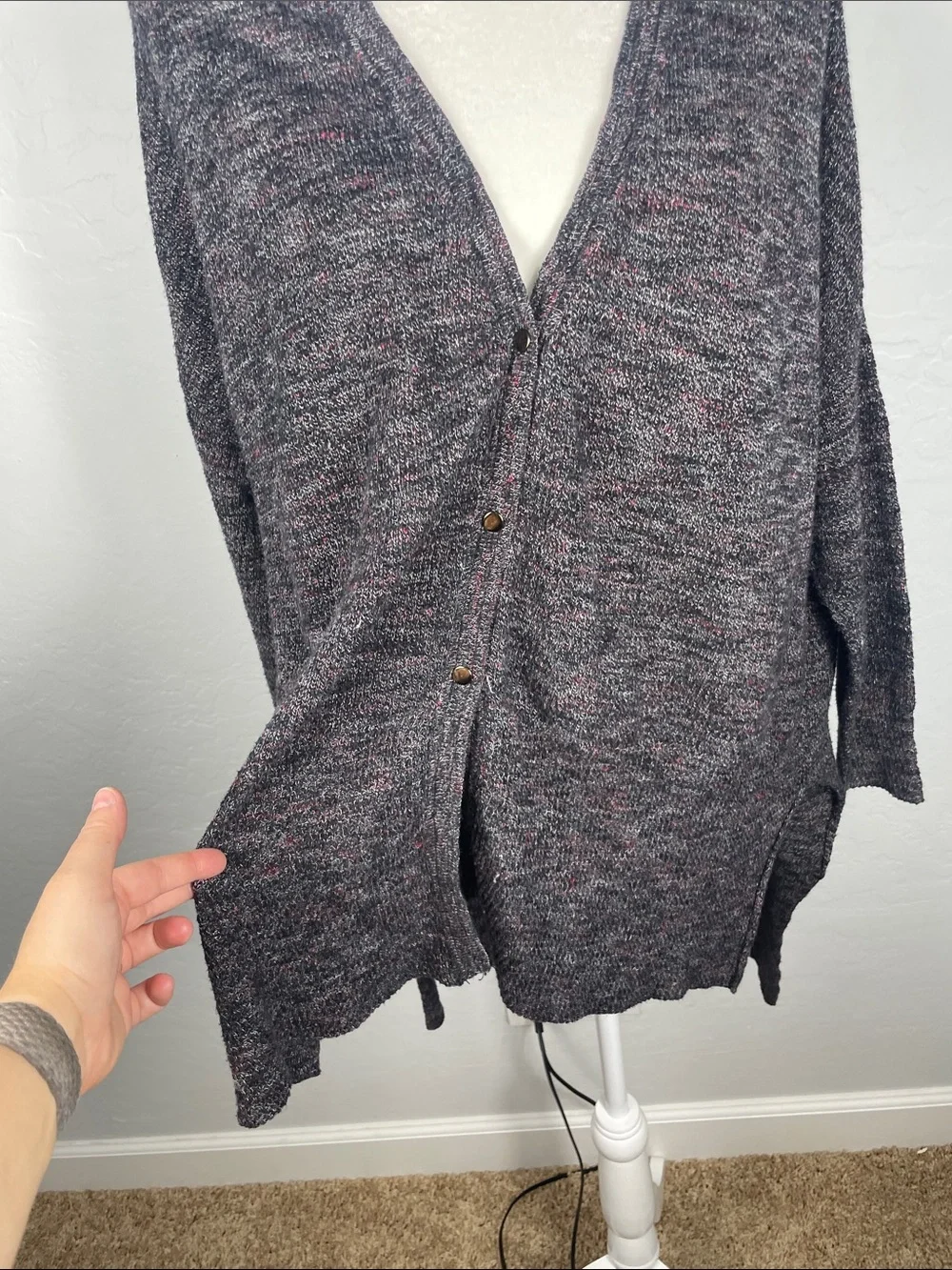 Free People TGIF High Low Marled Slouchy Oversized Snap Up Cardigan Size XS